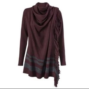 Cabi Port Fringe Wrap 3002 Oversize Burgundy Cardigan Sweater Poncho